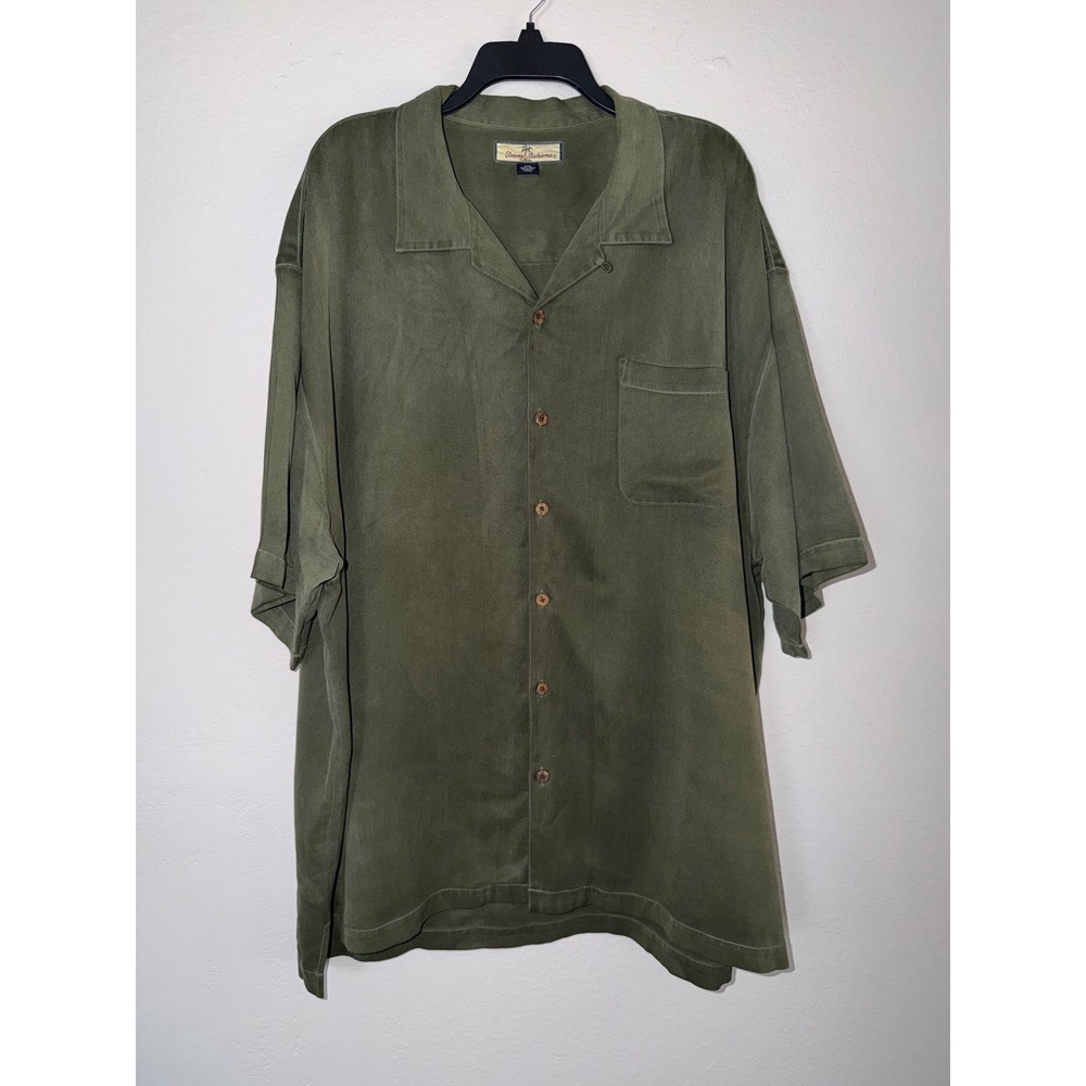 Tommy Bahama Relax Mens XXL Olive Green 100% Silk Short Sleeve Camp Shirt